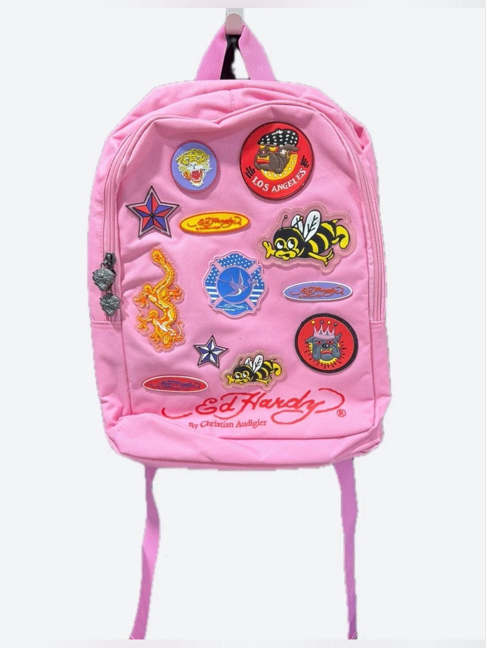 NEW Ed Hardy, by Christian Audigier, Pink Kids Backpack with Patch Embellishment